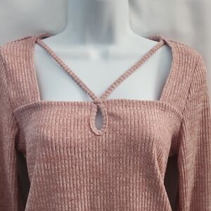 Old Navy Blush Long Sleeve Top with Keyhole Detail